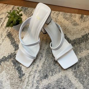 Zara, White, Square Toe, Strappy, Heels, Sandals